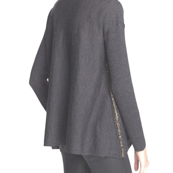 $358 EILEEN FISHER Italian Fine Merino Jersey w/Sequins CHARCOAL Top S - Picture 2 of 7